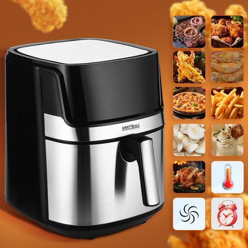 Electronice si Electrocasnice - Electrocasnice bucatarie - Aparate de gatit & desert - Friteuze - Air fryer digital fara ulei, Kraft&Dele, 8L 1850W cu programe automate, KD4101 - Infinity.ro