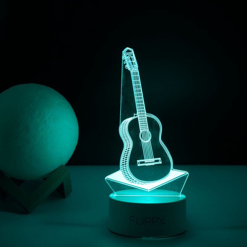 Casa si Gradina - Corpuri si surse de iluminat - Veioze si lampi - Lampi de veghe - Lampa LED decorativa, Flippy, 3D, Chitara, din material acril si lumina multicolora, alb - Infinity.ro