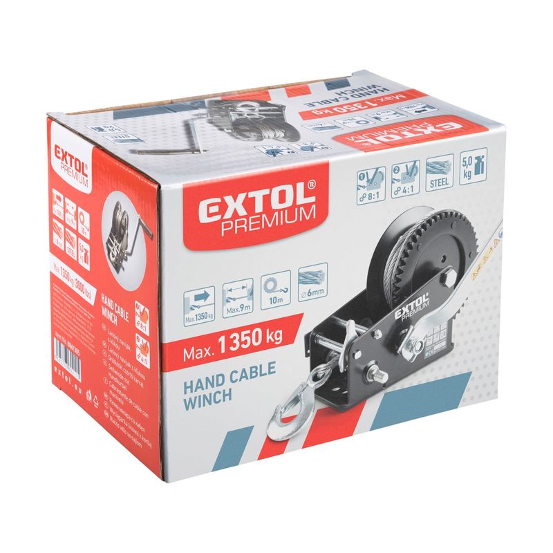 Auto si Moto - Reparatii si depanare - Scule auto - Echipamente de ridicare si sprijin - Troliu manual, EXTOL PREMIUM, 8861305, 1350kg, cablu din otel - Infinity.ro