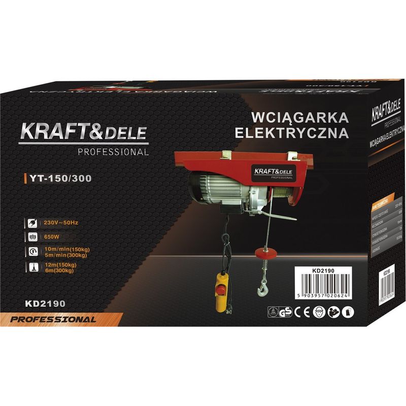 Auto si Moto - Reparatii si depanare - Scule auto - Echipamente de ridicare si sprijin - Troliu electric KRAFT&DELE 230V, 650W 150/300 kg, inaltime 12m KD2190 - Infinity.ro