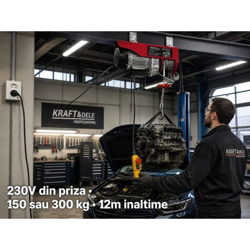 Auto si Moto - Reparatii si depanare - Scule auto - Echipamente de ridicare si sprijin - Troliu electric KRAFT&DELE 230V, 650W 150/300 kg, inaltime 12m KD2190 - Infinity.ro