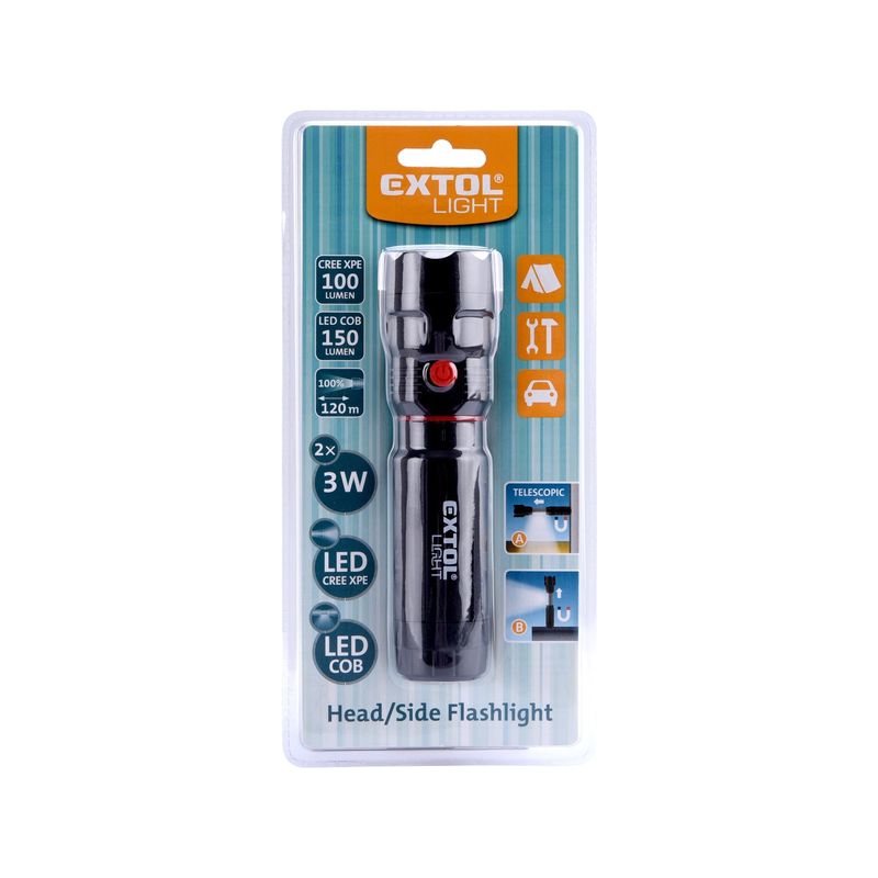 Sport si Outdoor - Camping - Articole solare camping - Lampi si lanterne camping - Torch 100 lm CREE + 150 lm COB, 43117, 3 moduri, magnet - Infinity.ro