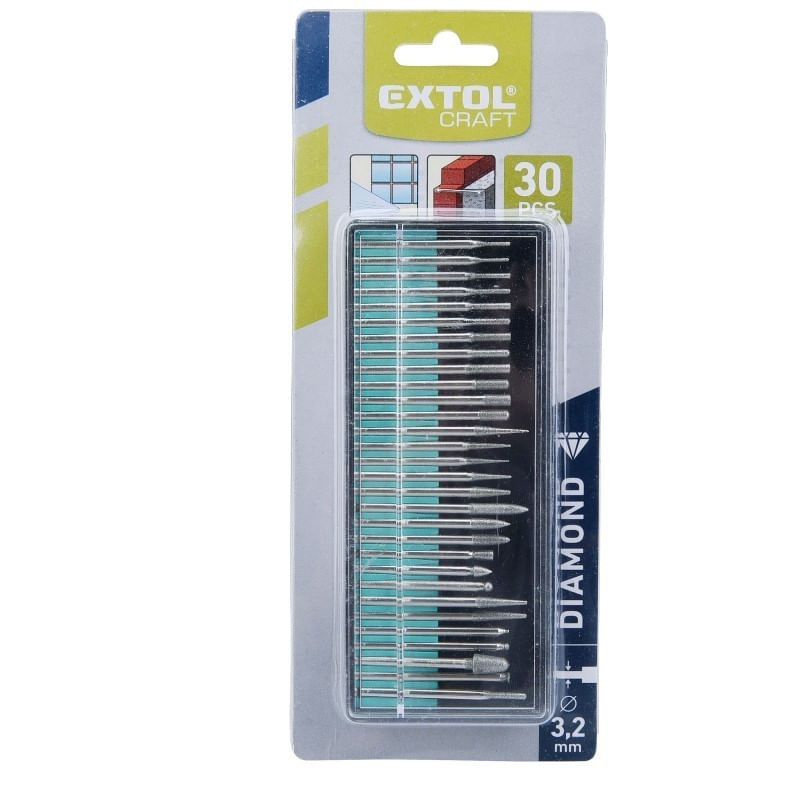 Casa si Gradina - Constructii - Scule electrice si accesorii - Accesorii pentru frezare - Set 30 freze diamantate, Extol, P150, tija de 3.2 mm - Infinity.ro