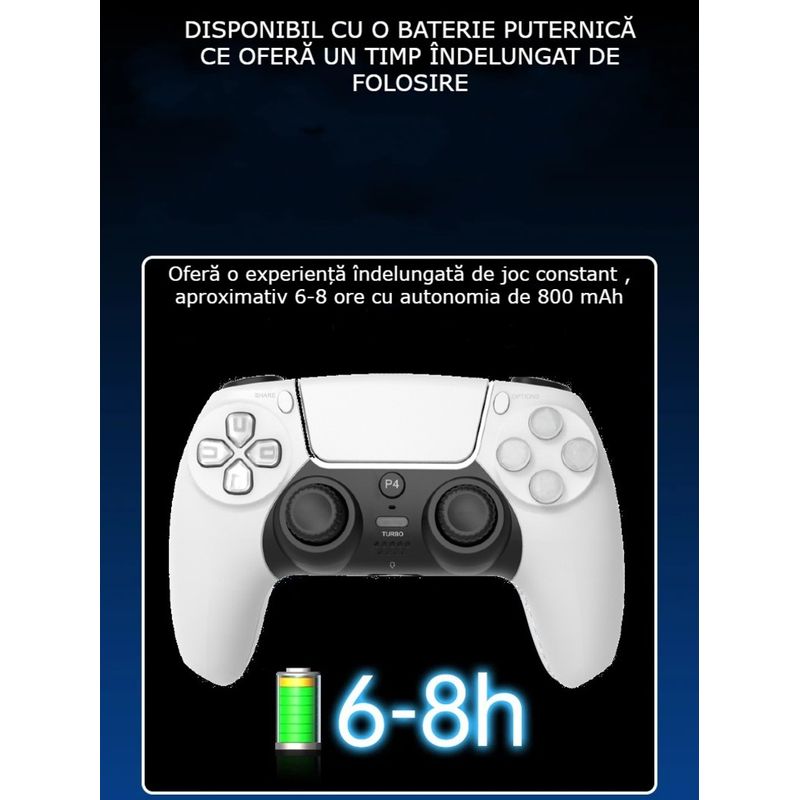 PC, gaming si accesorii - Gaming - Accesorii gaming - Controlere, Volane si Casti gaming - Controller Wireless PS4 GBV LOGIC, Gamepad Bluetooth,  Vibratii Duble,  LED Iluminat, Baterie 800mAh, Alb - Infinity.ro