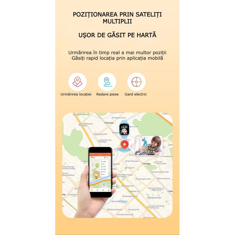 Laptop, Telefoane si Tablete - Wearables si gadgeturi - Wearables - Smartwatch-uri - Smartwatch Copii 4G cu SIM GBV LOGIC, Apel Video, localizare GPS, Control Parental,buton SOS, Functii de Siguranta - Infinity.ro