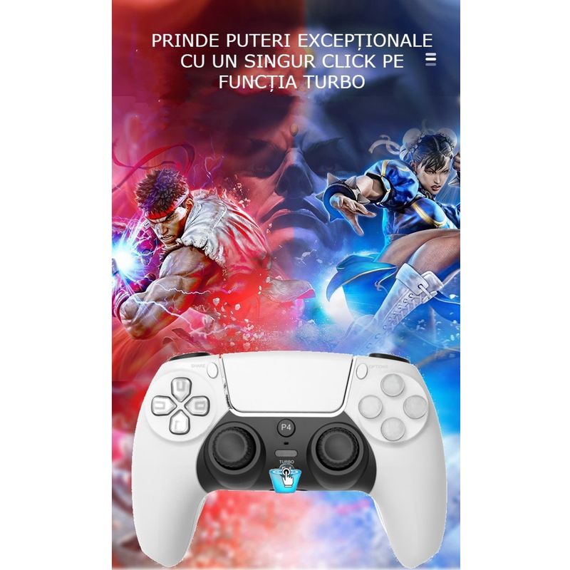 PC, gaming si accesorii - Gaming - Accesorii gaming - Controlere, Volane si Casti gaming - Controller Wireless PS4 GBV LOGIC, Gamepad Bluetooth,  Vibratii Duble,  LED Iluminat, Baterie 800mAh, Alb - Infinity.ro
