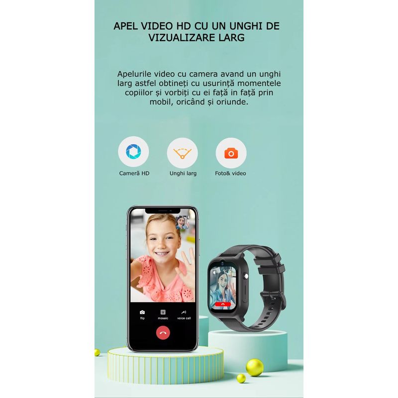 Laptop, Telefoane si Tablete - Wearables si gadgeturi - Wearables - Smartwatch-uri - Smartwatch Copii 4G cu SIM GBV LOGIC, Apel Video, localizare GPS, Control Parental,buton SOS, Functii de Siguranta - Infinity.ro