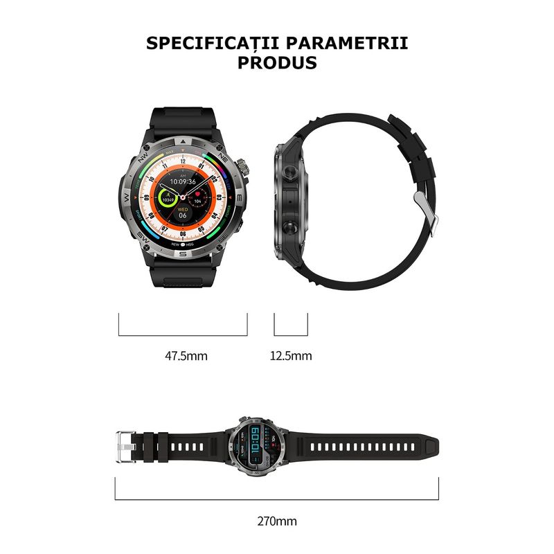 Laptop, Telefoane si Tablete - Wearables si gadgeturi - Wearables - Smartwatch-uri - Smartwatch AMOLED GBV LOGIC VG40, Apel Bluetooth, Ritm Cardiac, Oxigen Sange, Monitorizare Somn, Moduri Sportive - Infinity.ro