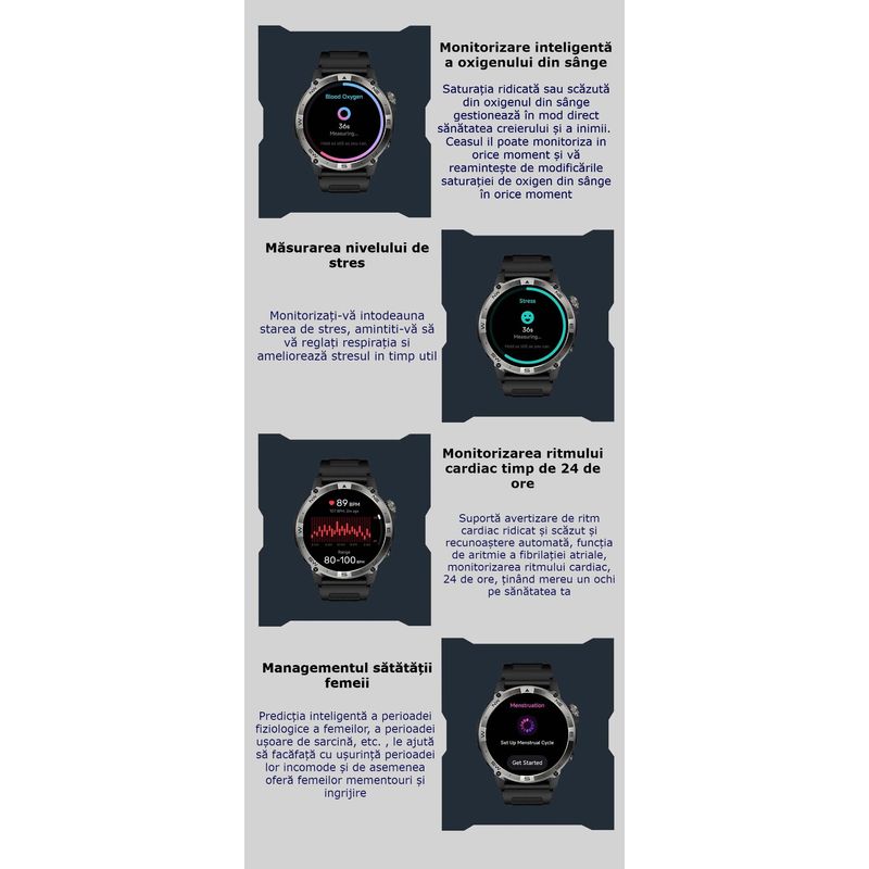 Laptop, Telefoane si Tablete - Wearables si gadgeturi - Wearables - Smartwatch-uri - Smartwatch AMOLED GBV LOGIC VG40, Apel Bluetooth, Ritm Cardiac, Oxigen Sange, Monitorizare Somn, Moduri Sportive - Infinity.ro