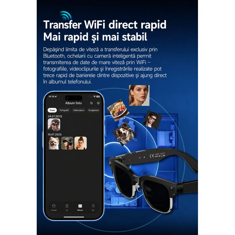 Fashion, accesorii si bijuterii - Barbati - Accesorii barbati - Ochelari de soare barbati - Ochelari Inteligenti AI GBV Logic,Camera Sony 8MP Full HD 1080P, Lentile heliomate,Difuzor si microfon incorporat - Infinity.ro