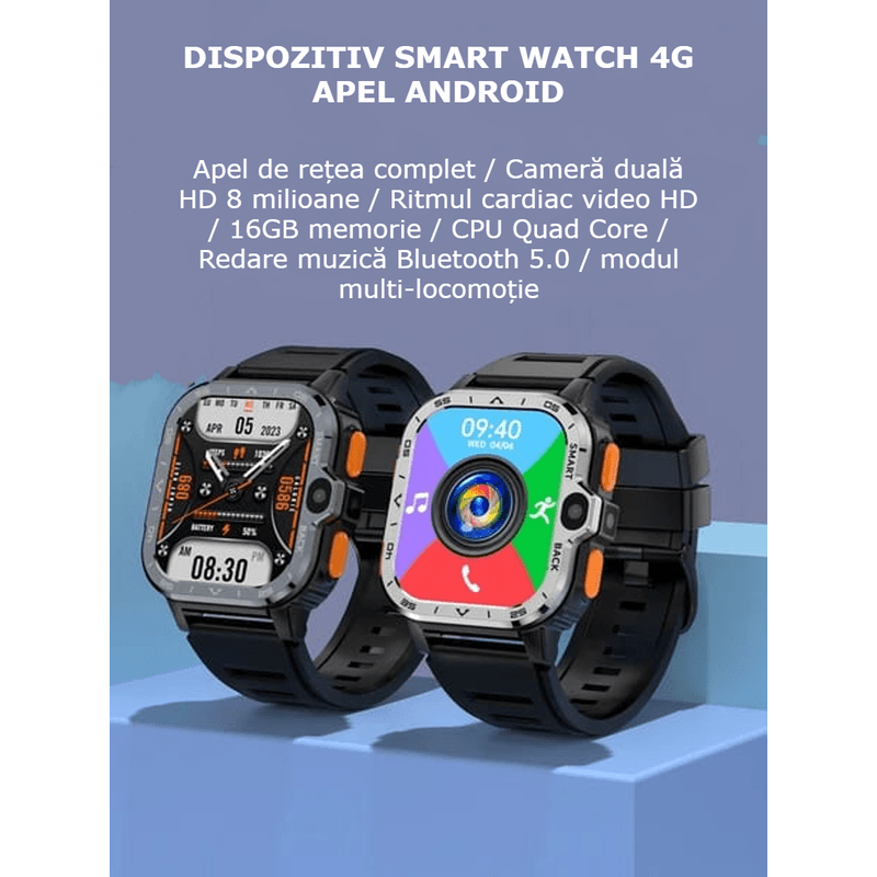Laptop, Telefoane si Tablete - Wearables si gadgeturi - Wearables - Smartwatch-uri - Smartwatch Android GBV Logic 16GB,  Independent cu SIM, 4G/5G, GPS,  WiFi, 2 camere 2MP+8MP, Apel Video, Ecran HD - Infinity.ro