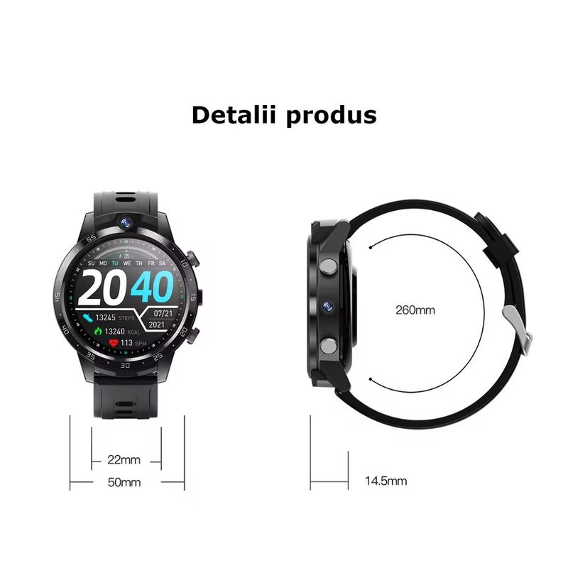Laptop, Telefoane si Tablete - Wearables si gadgeturi - Wearables - Smartwatch-uri - Smartwatch Android 4G cu SIM GBV LOGIC ,16GB Memorie,Camera Duala 7MP+7MP,Ecran AMOLED, Apel Video,Baterie 650mAh - Infinity.ro