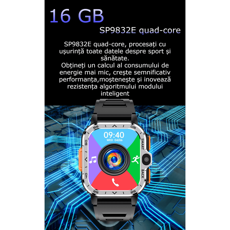 Laptop, Telefoane si Tablete - Wearables si gadgeturi - Wearables - Smartwatch-uri - Smartwatch Android GBV Logic 16GB,  Independent cu SIM, 4G/5G, GPS,  WiFi, 2 camere 2MP+8MP, Apel Video, Ecran HD - Infinity.ro