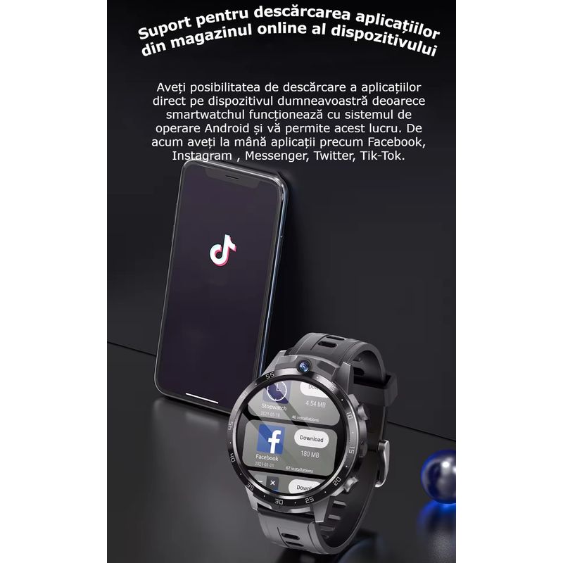 Laptop, Telefoane si Tablete - Wearables si gadgeturi - Wearables - Smartwatch-uri - Smartwatch Android 4G cu SIM GBV LOGIC ,16GB Memorie,Camera Duala 7MP+7MP,Ecran AMOLED, Apel Video,Baterie 650mAh - Infinity.ro