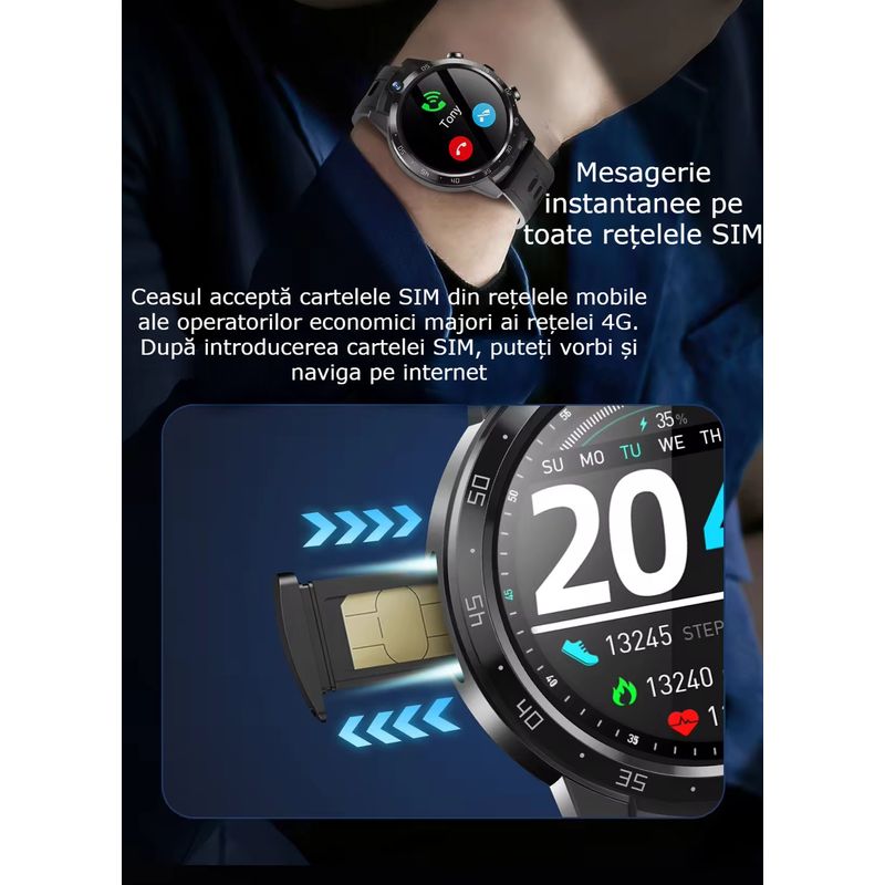 Laptop, Telefoane si Tablete - Wearables si gadgeturi - Wearables - Smartwatch-uri - Smartwatch Android 4G cu SIM GBV LOGIC ,16GB Memorie,Camera Duala 7MP+7MP,Ecran AMOLED, Apel Video,Baterie 650mAh - Infinity.ro