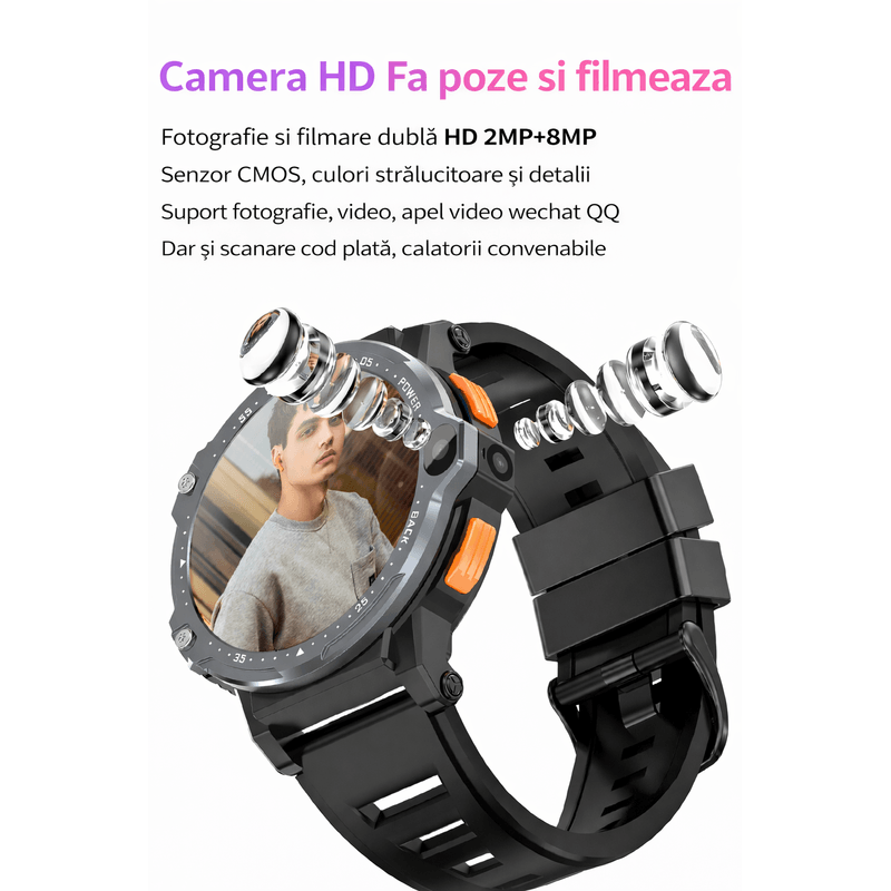 Laptop, Telefoane si Tablete - Wearables si gadgeturi - Wearables - Smartwatch-uri - Smartwatch Android 4G cu SIM GBV LOGIC PG999, 16GB Memorie,Camera Duala,GPS,Apel Video,Ecran HD,800mAh, Rezistent la Apa - Infinity.ro