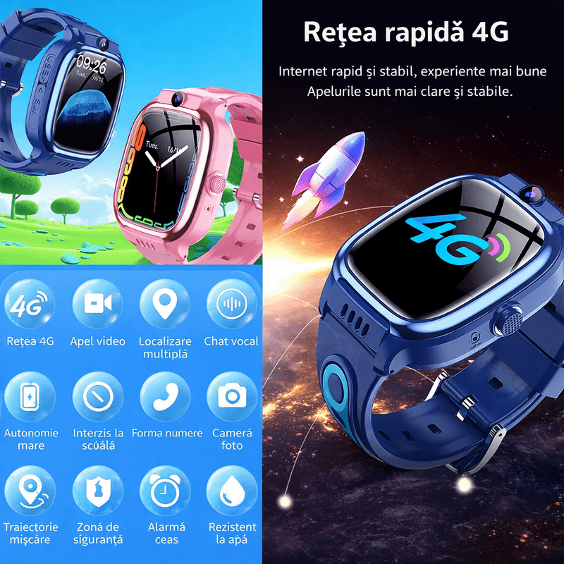 Laptop, Telefoane si Tablete - Wearables si gadgeturi - Wearables - Smartwatch-uri - Smartwatch Copii 4G cu SIM GBV LOGIC Y88, Apel Video, GPS+LBS+WiFi, Control Parental, Buton SOS, SeTracker2, Camera HD - Infinity.ro