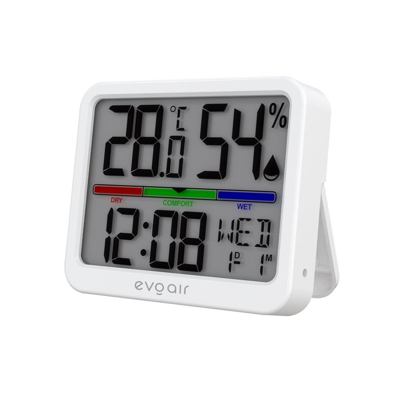 TV, Audio-Video si Foto - Optica, astronomie si metrologie - Meteorologie - Termometre Meteo - Higrometru si termometru digital, Evoair SENTIMINI, indicator umiditate si temperatura, data si ora, Alb - Infinity.ro