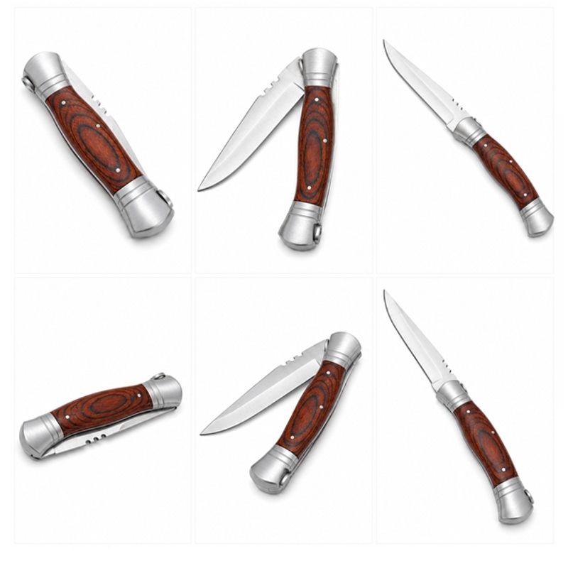 Sport si Outdoor - Camping - Cutite, bricege si accesorii - Cutite si bricege - Set 2 cutite pliabile outdoor cu aspect lemn, DEPOX®, 37 cm /28,5 cm, multicolor - Infinity.ro