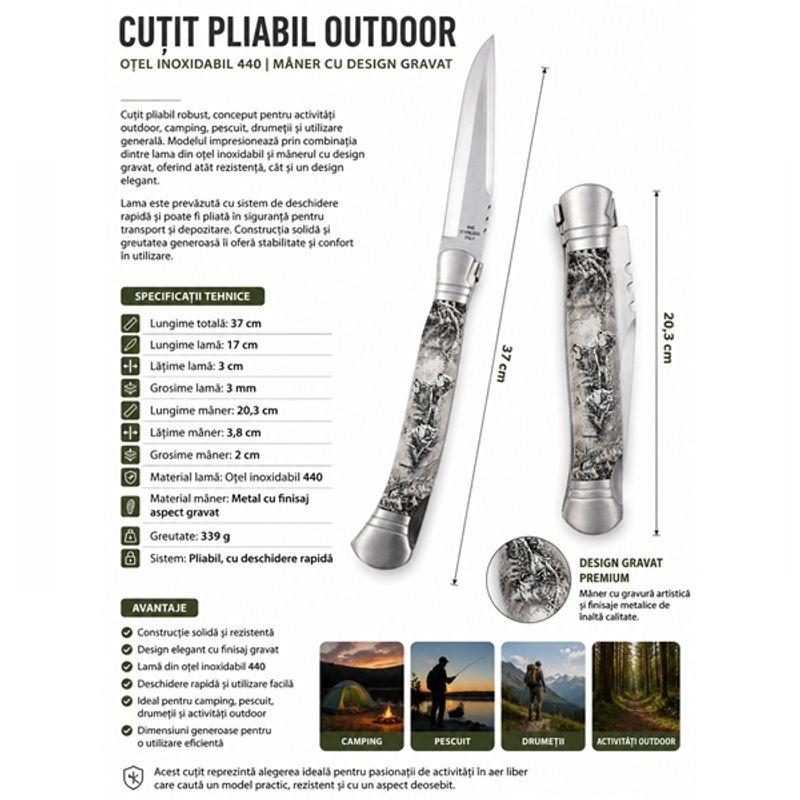 Sport si Outdoor - Camping - Cutite, bricege si accesorii - Cutite si bricege - Set 2 cutite pliabile outdoor cu aspect lemn, DEPOX®, 37 cm /28,5 cm, multicolor - Infinity.ro