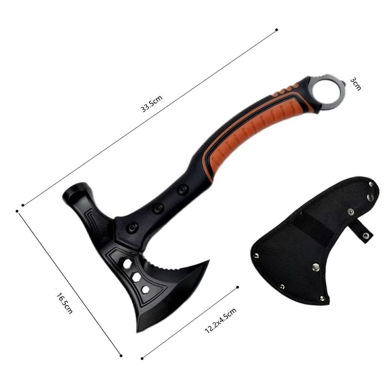 Sport si Outdoor - Sporturi de contact - Produse autoaparare - Set topor multifunctional camping cu ciocan, cutit de aruncat si spray autoaparare chili DEPOX®, otel inoxidabil, maner cauciucat, 33.5 cm/60 ml - Infinity.ro