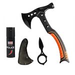Sport si Outdoor - Sporturi de contact - Produse autoaparare - Set topor multifunctional camping cu ciocan, cutit de aruncat si spray autoaparare chili DEPOX®, otel inoxidabil, maner cauciucat, 33.5 cm/60 ml - Infinity.ro