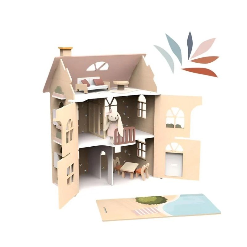 Jucarii, Copii si Bebe - Jucarii si jocuri - Papusi si accesorii - Casute de papusi si mobilier - Casa de papusi din lemn cu accesorii, Speedy Monkey - Infinity.ro