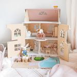 Jucarii, Copii si Bebe - Jucarii si jocuri - Papusi si accesorii - Casute de papusi si mobilier - Casa de papusi din lemn cu accesorii, Speedy Monkey - Infinity.ro