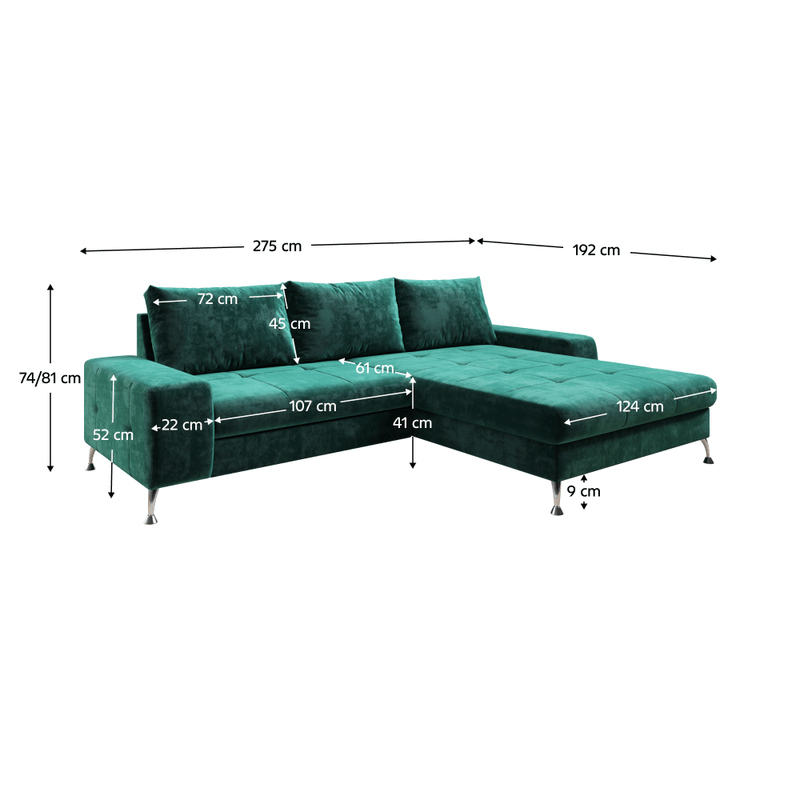 Casa si Gradina - Mobilier - Canapele si coltare - Canapele - Canapea extensibila VASAT ROH, dreapta, culoare smarald - Infinity.ro