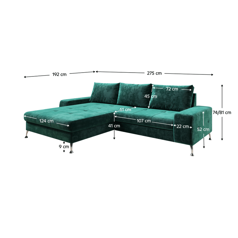 Casa si Gradina - Mobilier - Canapele si coltare - Canapele - Canapea extensibila, stanga, culoare smarald, VASAT ROH - Infinity.ro