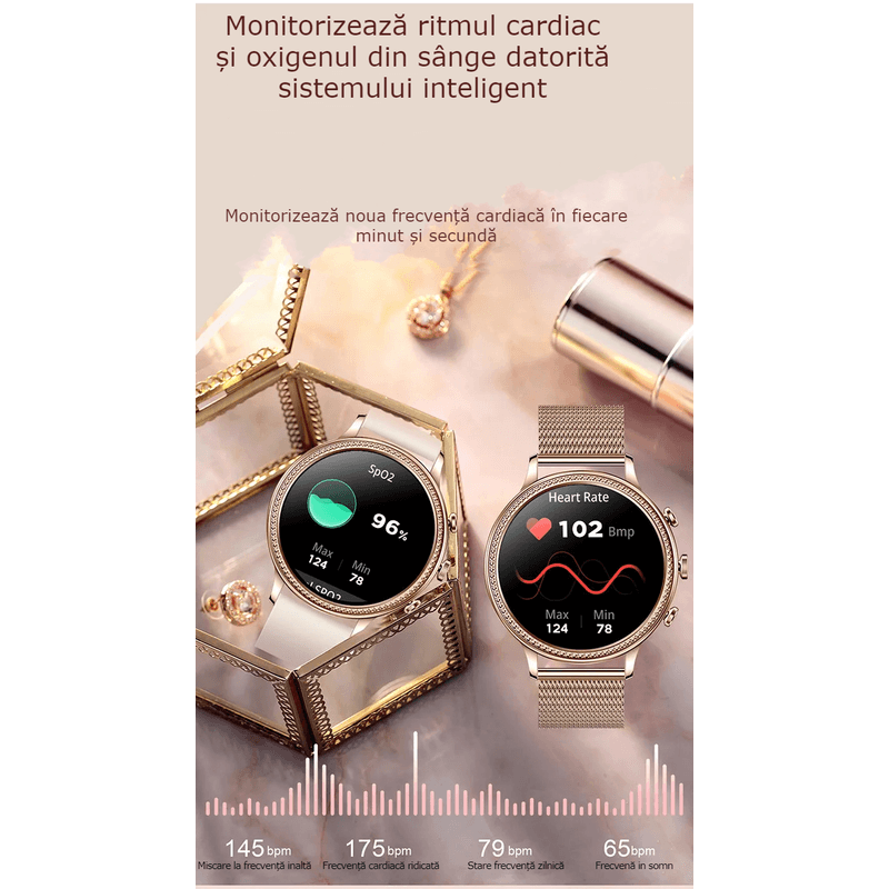 Laptop, Telefoane si Tablete - Wearables si gadgeturi - Wearables - Smartwatch-uri - Smartwatch Dama GBV LOGIC SW20 , Apel Bluetooth, Monitorizare Somn, Ritm Cardiac, Oxigen Sange, Notificari - Infinity.ro