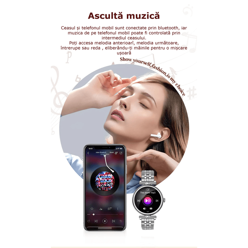 Laptop, Telefoane si Tablete - Wearables si gadgeturi - Wearables - Smartwatch-uri - Smartwatch Dama GBV Logic AK73, AMOLED 1.28 Inch, Apel Bluetooth, Monitorizare Puls, Oxigen Sange, Somn, 2 Curele - Infinity.ro