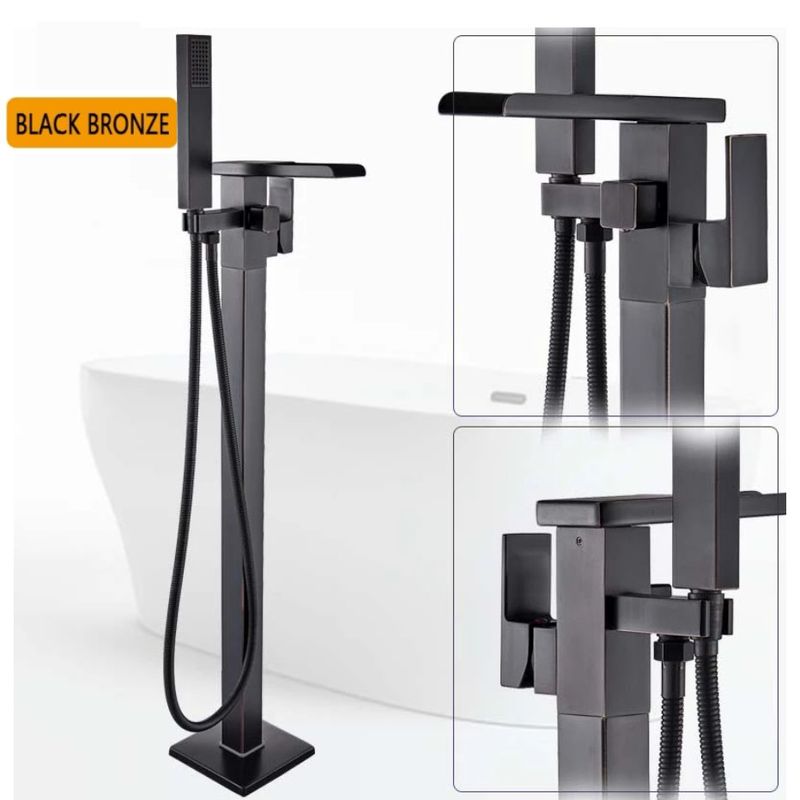 Casa si Gradina - Sanitare - Lavoar baie si accesorii - Baterii sanitare - Baterie cada Free standing, Blackswan, Tip Cascada M35, model negru antichizat, dimensiune 98 cm - Infinity.ro