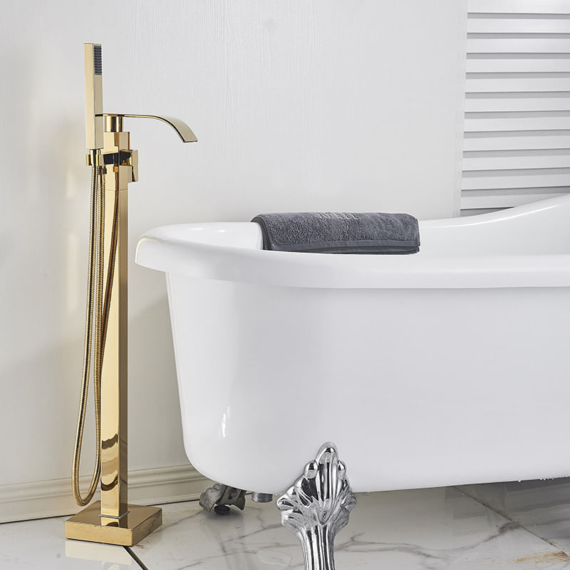 Casa si Gradina - Sanitare - Lavoar baie si accesorii - Baterii sanitare - Baterie cada Free standing, Blackswan, Tip M88, model auriu lucios, dimensiune 98 cm - Infinity.ro