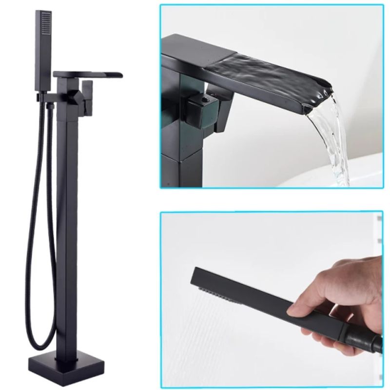 Casa si Gradina - Sanitare - Lavoar baie si accesorii - Baterii sanitare - Baterie cada Free standing, Blackswan, Tip Cascada M32, model negru mat, dimensiune 98 cm - Infinity.ro