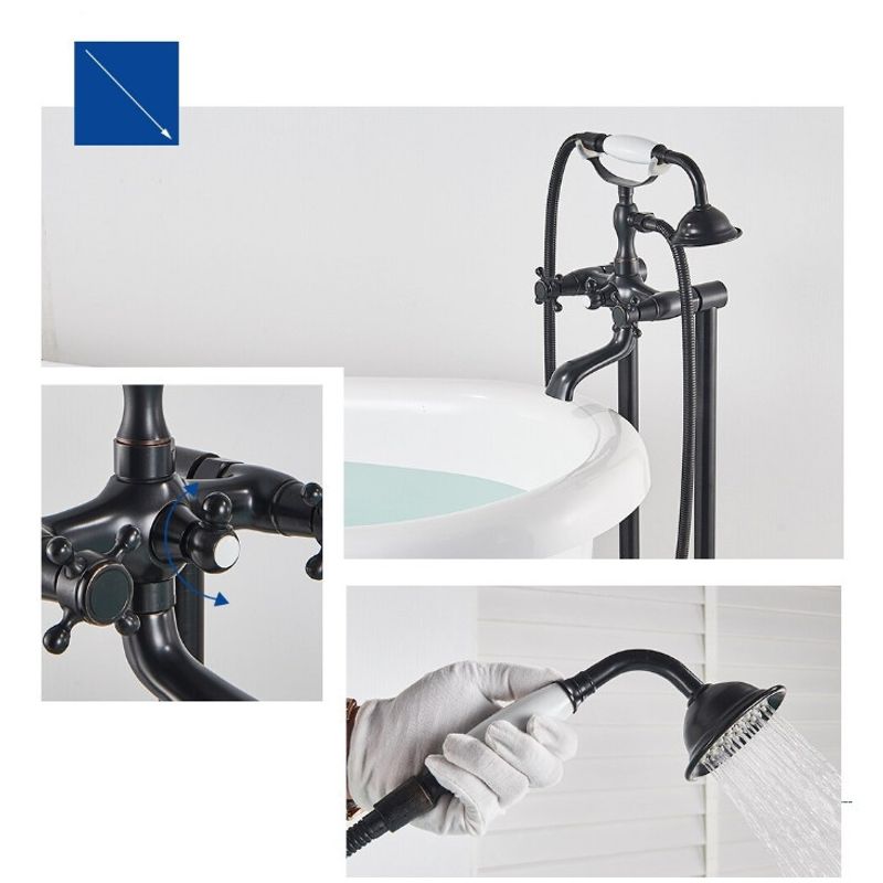 Casa si Gradina - Sanitare - Lavoar baie si accesorii - Baterii sanitare - Baterie cada Free standing, Blackswan, Tip M36 ceramica, model negru antichizat, dimensiune 94 cm - Infinity.ro