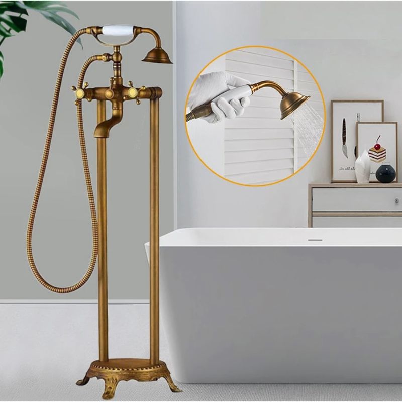 Casa si Gradina - Sanitare - Lavoar baie si accesorii - Baterii sanitare - Baterie cada Free standing, Blackswan, Tip M40.2 ceramica alba, model bronz antichizat, dimensiune 100 cm - Infinity.ro