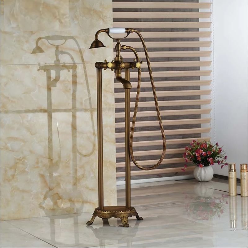 Casa si Gradina - Sanitare - Lavoar baie si accesorii - Baterii sanitare - Baterie cada Free standing, Blackswan, Tip M40.2 ceramica alba, model bronz antichizat, dimensiune 100 cm - Infinity.ro