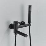 Casa si Gradina - Sanitare - Lavoar baie si accesorii - Baterii sanitare - Baterie cada, Blackswan, Tip M90, model negru mat, cu pipa mobila, dimensiune 19.5 cm - Infinity.ro