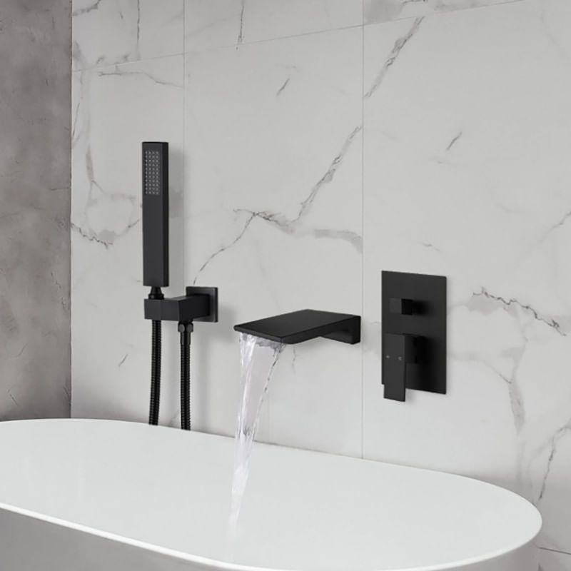 Casa si Gradina - Sanitare - Lavoar baie si accesorii - Baterii sanitare - Baterie cada, Blackswan, Tip M77, model negru mat tip cascada, dimensiune 18 cm - Infinity.ro