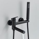 Casa si Gradina - Sanitare - Lavoar baie si accesorii - Baterii sanitare - Baterie cada, Blackswan, Tip M90, model negru mat, cu pipa mobila, dimensiune 19.5 cm - Infinity.ro