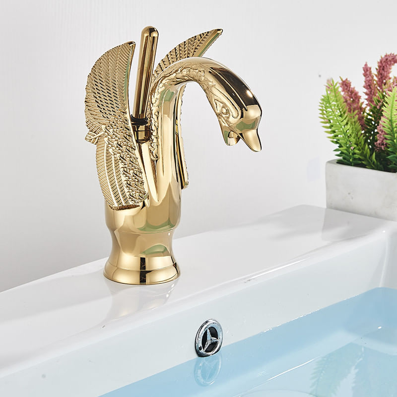 Casa si Gradina - Sanitare - Lavoar baie si accesorii - Baterii sanitare - Baterie chiuveta baie, Blackswan, Tip M134, model Lebada aurie, dimensiune 19 cm - Infinity.ro