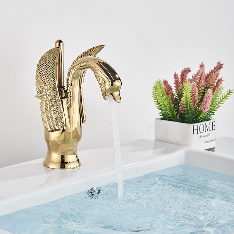 Casa si Gradina - Sanitare - Lavoar baie si accesorii - Baterii sanitare - Baterie chiuveta baie, Blackswan, Tip M134, model Lebada aurie, dimensiune 19 cm - Infinity.ro