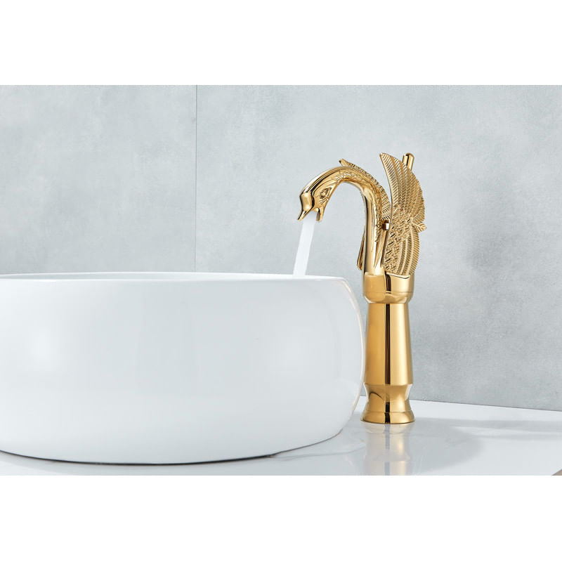 Casa si Gradina - Sanitare - Lavoar baie si accesorii - Baterii sanitare - Baterie chiuveta baie, Blackswan, Tip M135, model auriu Lebada, dimensiune 29 cm - Infinity.ro