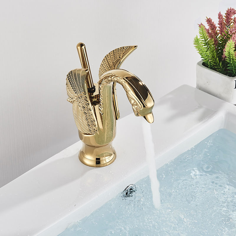 Casa si Gradina - Sanitare - Lavoar baie si accesorii - Baterii sanitare - Baterie chiuveta baie, Blackswan, Tip M134, model Lebada aurie, dimensiune 19 cm - Infinity.ro