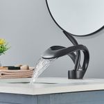 Casa si Gradina - Sanitare - Lavoar baie si accesorii - Baterii sanitare - Baterie chiuveta baie, Blackswan, Tip M179, model negru mat cu pipa tip cascada, dimensiune 15 cm - Infinity.ro
