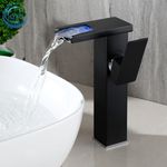 Casa si Gradina - Sanitare - Lavoar baie si accesorii - Baterii sanitare - Baterie chiuveta baie, Blackswan, Tip M187, model negru inalt cu pipa tip cascada si LED, dimensiune 24 cm - Infinity.ro