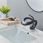 Casa si Gradina - Sanitare - Lavoar baie si accesorii - Baterii sanitare - Baterie chiuveta baie, Blackswan, Tip M179, model negru mat cu pipa tip cascada, dimensiune 15 cm - Infinity.ro