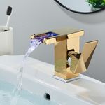Casa si Gradina - Sanitare - Lavoar baie si accesorii - Baterii sanitare - Baterie chiuveta baie, Blackswan, Tip M191, model auriu/ crom scurt cu pipa tip cascada si LED, dimensiune 12.5 cm - Infinity.ro