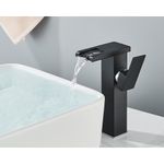 Casa si Gradina - Sanitare - Lavoar baie si accesorii - Baterii sanitare - Baterie chiuveta baie, Blackswan, Tip M187, model negru inalt cu pipa tip cascada si LED, dimensiune 24 cm - Infinity.ro